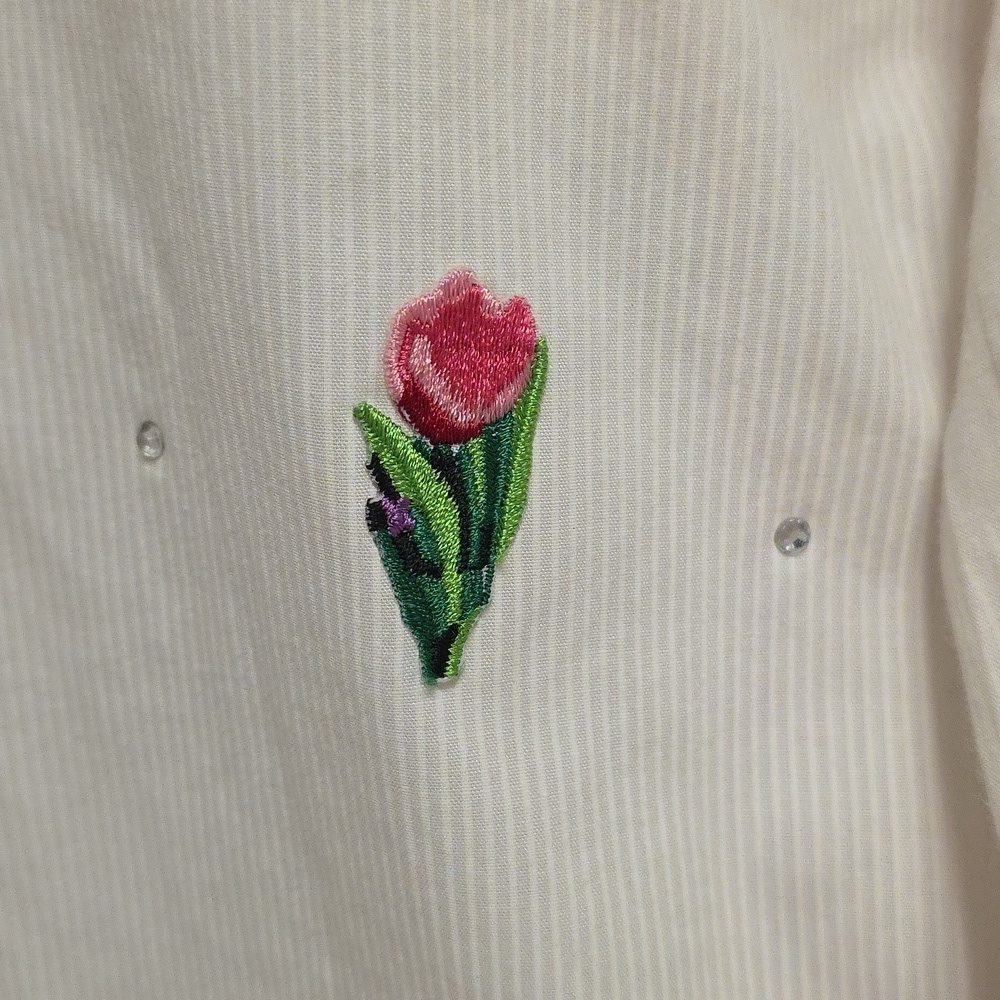 Vintage 90s Erin London button down blouse shirt top white floral large casual - Picture 4 of 10